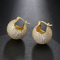 Pave Crystal Rounded Hoop Earrings in Silver and Gold Tones view 3