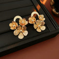 Textured Five Petal Flower Stud Earrings in Two Metal Tones view 6