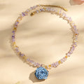 Crystal Chip Resin Rose Pendant Necklace White Blue Magenta view 4
