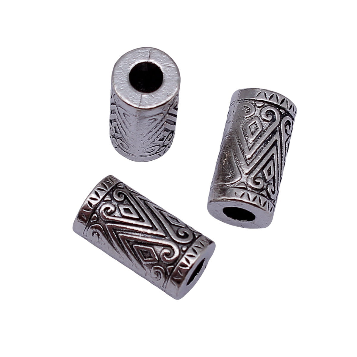 16x8.8x8.8mm 4.8g Multicolor Zinc Alloy Geometric Pattern Long Tube Large Hole Beads for DIY Jewelry Making