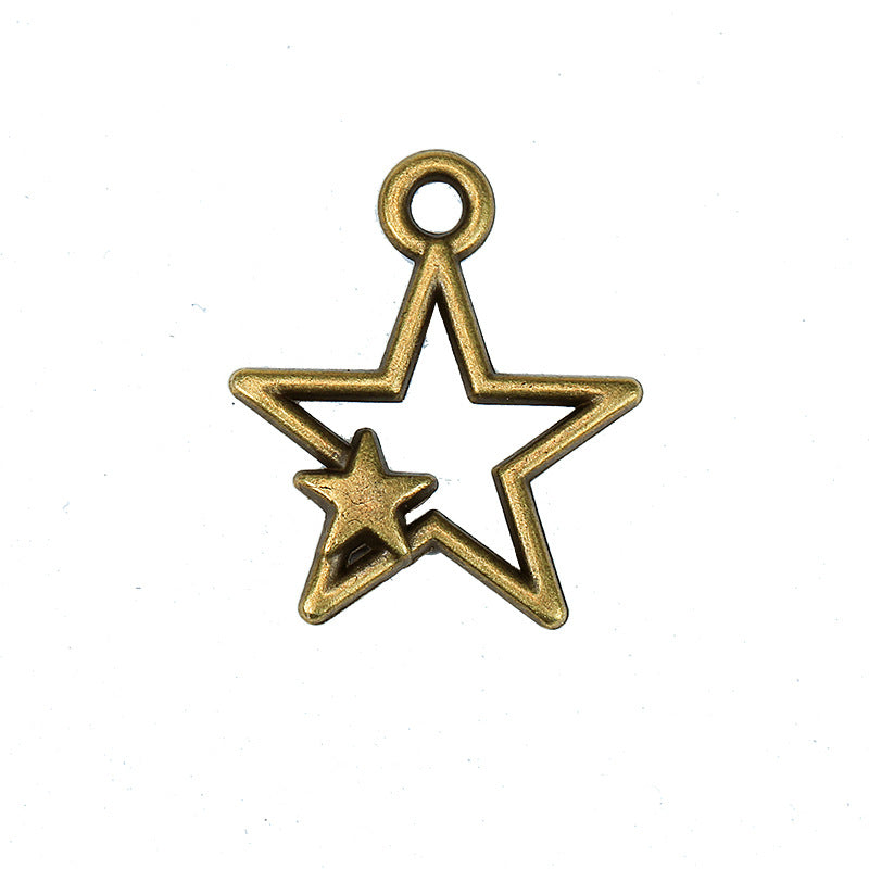 26×22mm Double-Sided Hollow Double Star Alloy Charm Pendant