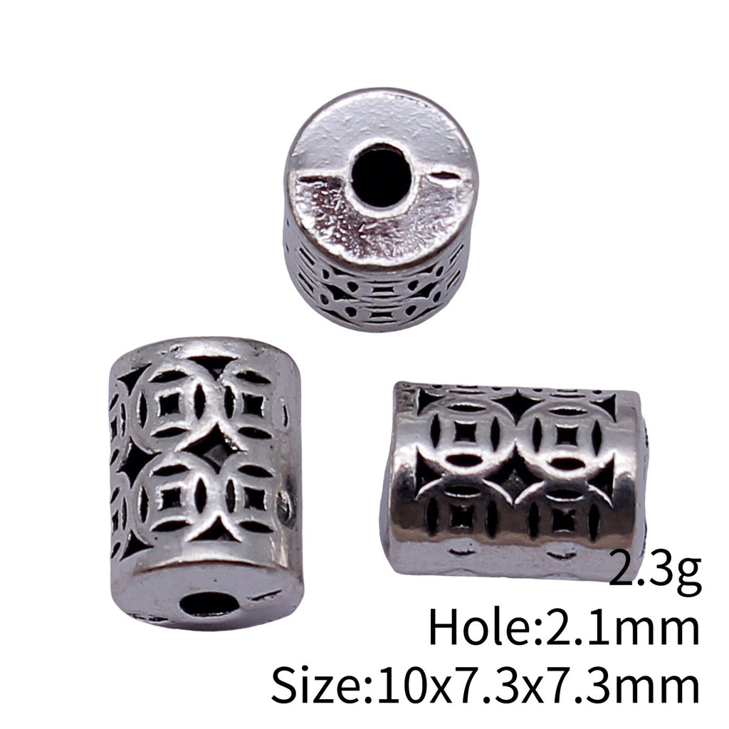 10x7.3x7.3mm 2.3g Antique Silver Zinc Alloy Cylinder Coin Pattern Through Hole Beads for DIY Jewelry Making