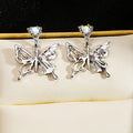 Silver Tone Clear Accent Butterfly Dangle Earrings view 4