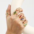 Gold Twisted Open Ring Oval Czech Glass Stone Colors view 4