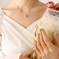 Gold Matte Sphere Pendant Necklace Snake Chain Small Smooth Bead view 6