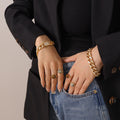 Double Row Pave Zircon Cuban Link Bracelet Gold Steel view 7
