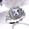 Silver Tone Radiant Cut Crystal Double Halo Ring Statement Jewelry view 4