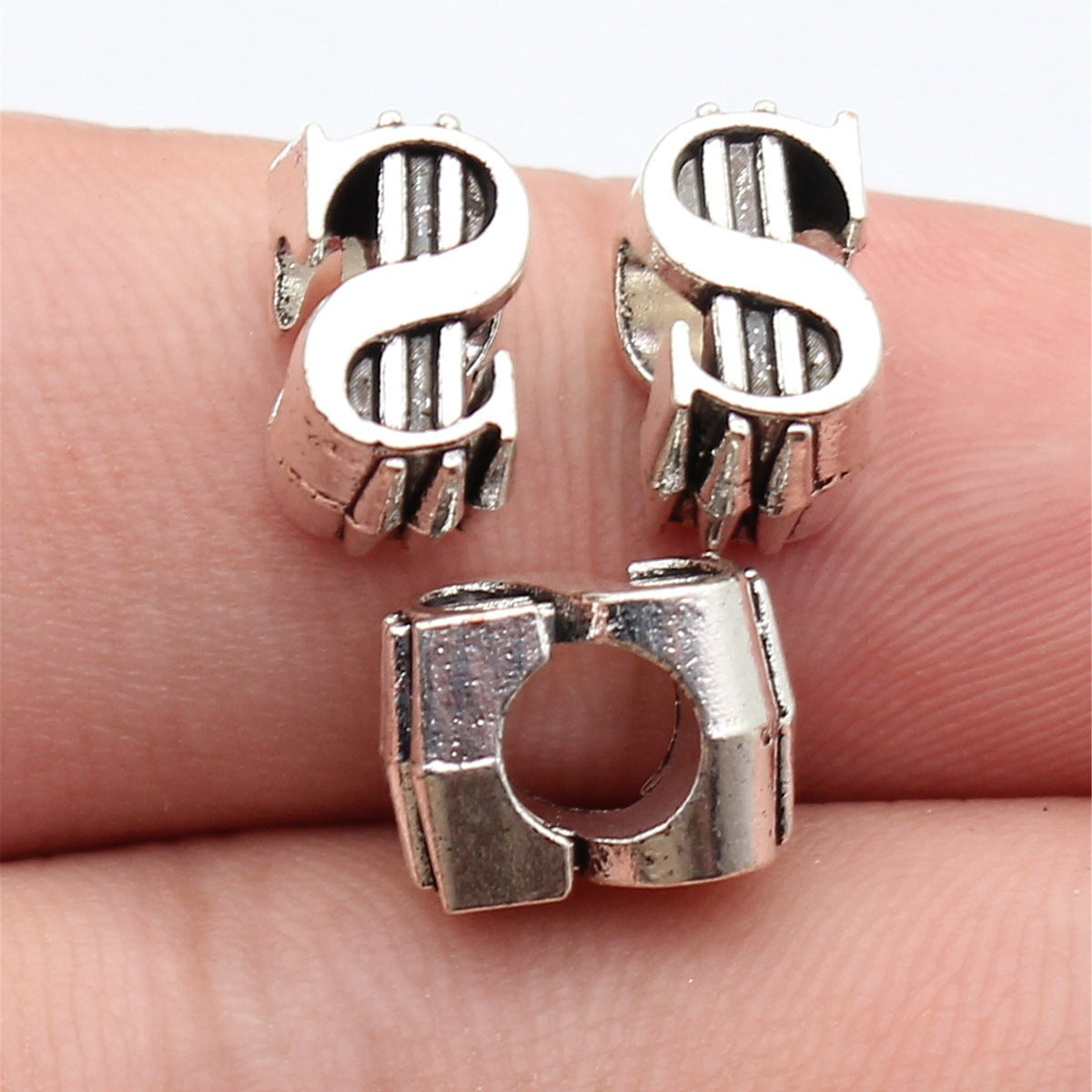 11x8.1x7mm 1.9g Antique Silver Zinc Alloy Dollar Large Hole Beads for DIY Bracelet Jewelry Making