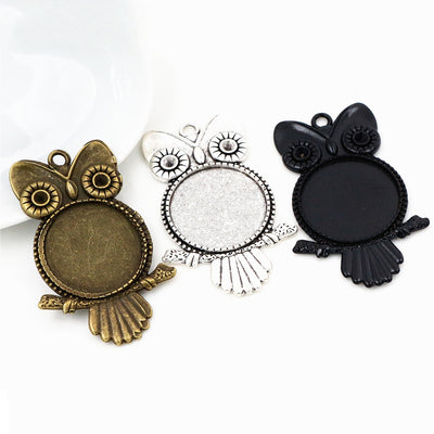 Front view of perched owl pendant bezel blank finish options