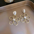 Gold Open Flower Drop Stud Earrings Fashion Jewelry view 6