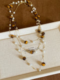Brown and White Beaded Layered Long Station Necklace view 6