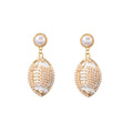 White Pearl Look Football Shape Gold Dangle Earrings view 5