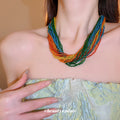Multi Strand Twisted Seed Bead Necklace Coffee Green view 3
