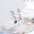 Silver Tone Linked Double Huggie Star Clear Stone Earrings view 1