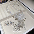 Crystal Flower Pearl Studs White Lotus Fringe Necklace view 2