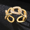 Gold Tone Textured Open Knot Rings with Clear Crystal Pave view 2