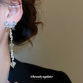 Silver Blue Crystal Butterfly Drop Earrings Statement Jewelry view 4