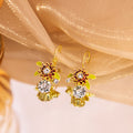 Enamel Sunflower Lever Back Earrings With Crystal Drop view 4