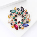 Multicolor Crystal Gem Wreath Brooch Gold Tone Open Circle view 4