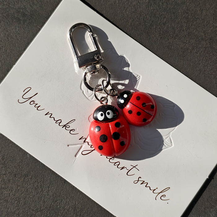 Red Double Ladybug Charm with Silver Tone Lobster Clasp
