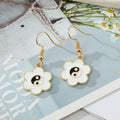 Gold Tone Colorful Enamel Yin Yang Flower Hook Earrings view 5
