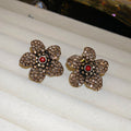 Crystal Flower Stud Earrings In Brown And Silver Tones view 6