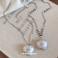 White Heart and Cross Pendant Necklace with Beaded Chain view 2