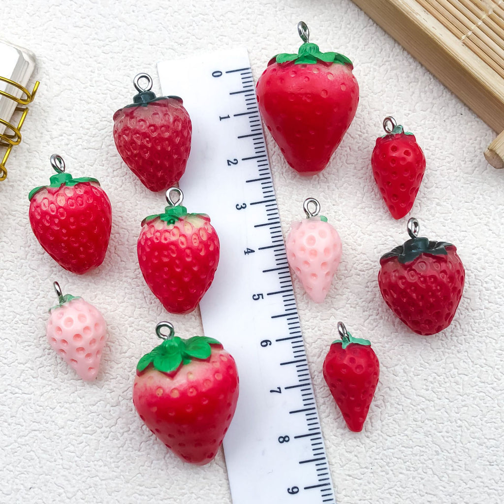 Acrylic 3D Strawberry Fruit Charm Pendant for Necklace Bracelet Earrings DIY