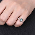 Blue-Green Oval Solitaire Three-Stone Ring In Silver Tone view 3