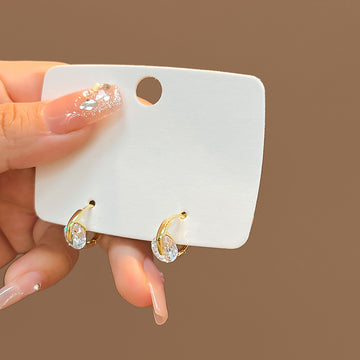 Gold Huggie Hoop with Clear Look Teardrop Earrings