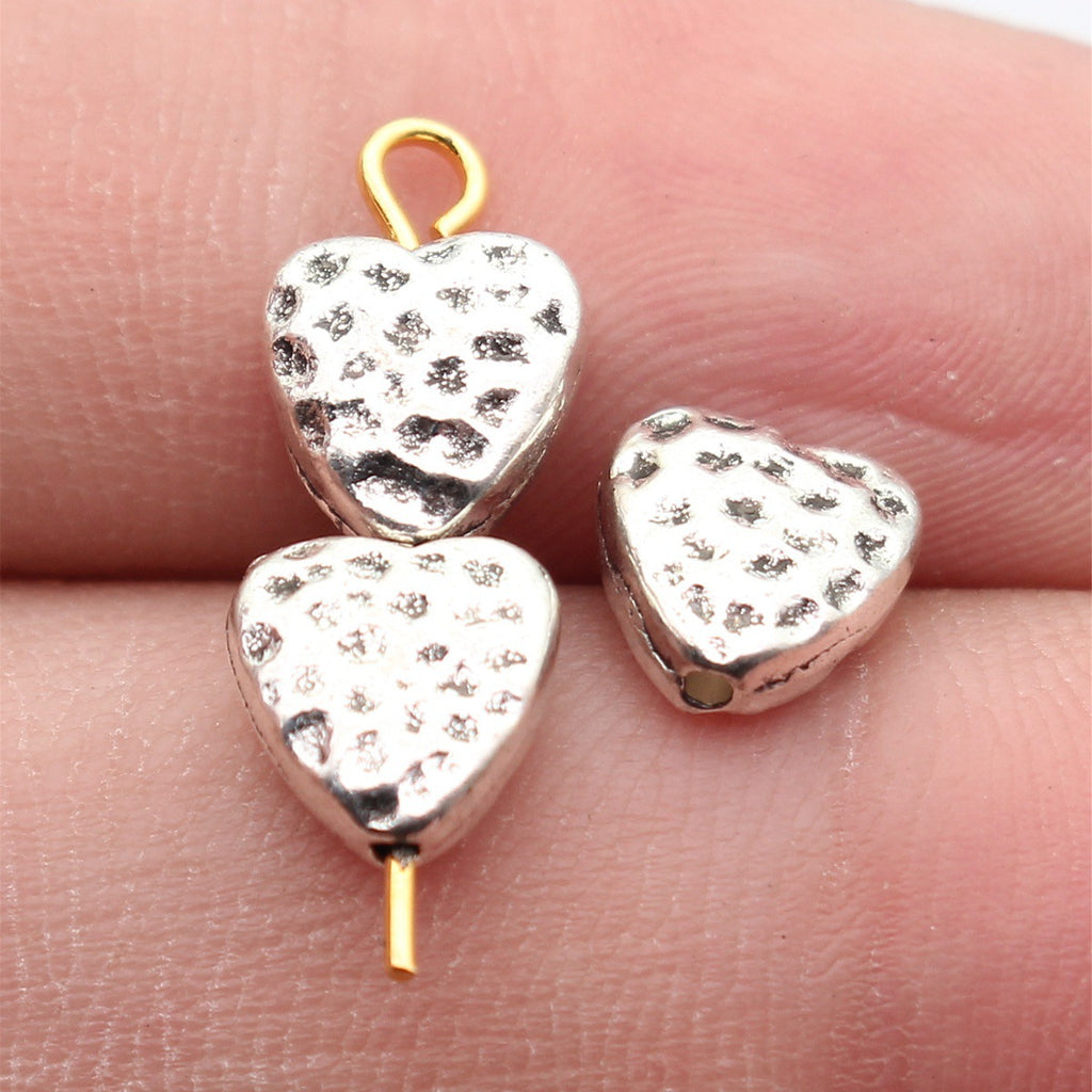 8.2x8.1x4mm 0.92g Antique Silver Tone Zinc Alloy Hammered Heart Small Hole Loose Metal Beads for DIY Jewelry