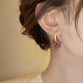 Brown Resin Rose and Crystal Gold Tone Hoop Drop Earrings view 3