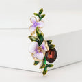 Lavender Enamel Flower Branch Green Leaf Crystal Brooch view 1