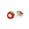 Red Strawberry Novelty Stud Earrings with White Face Detail view 3
