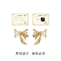 Gold-Tone Metal Bow Triangle Clear Stone Stud Earrings view 3