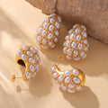 Gold Teardrop Imitation Pearl Cluster Stud Earrings Pair view 4