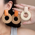 Woven Raffia Look Round Statement Earrings in Two Colors view 1