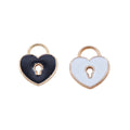 Gold Tone Enamel Heart Lock Charms in Black and White view 5