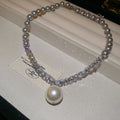 Gray Pearl Crystal V Front Large Pearl Pendant Necklace view 6