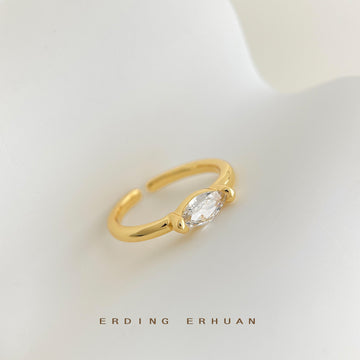 Gold Open Adjustable Ring Marquise Clear Zircon Band