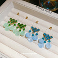 Blue And Green Beaded Disc Tassel Stud Earrings Jewelry Pair view 4