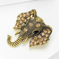 Antique Gold Elephant Head Brooch Champagne Rhinestone Pin view 3