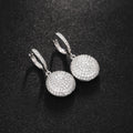 Crystal Pave Disc Drop Earrings in Silver Tone Polished Metal Earrings view 2