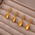 Rhinestone Oval Stud Drop Earrings Smooth Oval Dangle Metal view 2