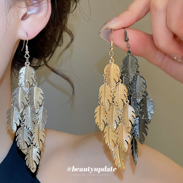 Layered Leaf Chandelier Earrings in Silver Gunmetal and Gold Tones