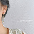 Gold Tone Green Leaf White Flower And Pearl Long Hook Earrings view 2