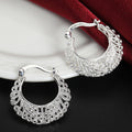 Silver Tone Filigree Lace Openwork Hoop Earrings Pair view 3