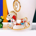 Jeweled Rocking Horse Keychain with Multicolor Faceted Stones view 2