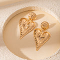 Gold and Silver Hammered Open Heart Dangle Stud Earrings view 2