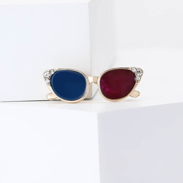 Enamel Sunglasses Brooch Blue Red Lenses Rhinestone Pin